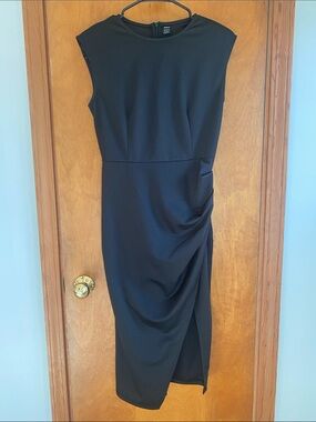 SHEIN Black Midi Sheath Dress with Side Drape